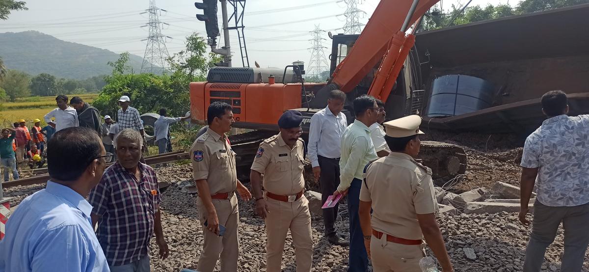 Track repair and restoration works are underway on a war footing at the site where a goods train derailed near Raghavapur on the Kazipet-Balharshah section of the South Central Railway in Telangana’s Peddapalli district late on Tuesday (November 12, 2024) night. 