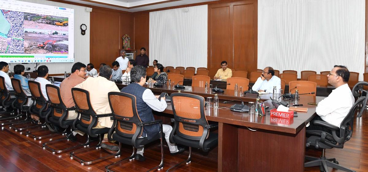 A presentation was made on rejuvenated lakes, at a review meeting held by Chief Secretary, K. Ramakrishna Rao, at the Telangana State Secretariat in Hyderabad on Monday (December 22, 2025).