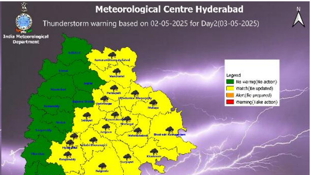 Thunderstorm forecast for 20 Telangana districts on May 3