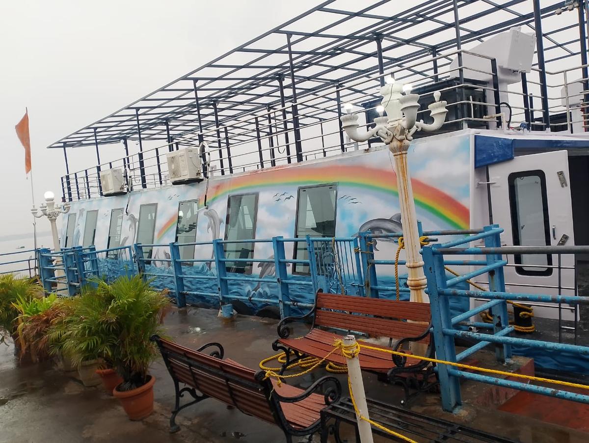 The double-deck cruise on the Hussain Sagar lake.
