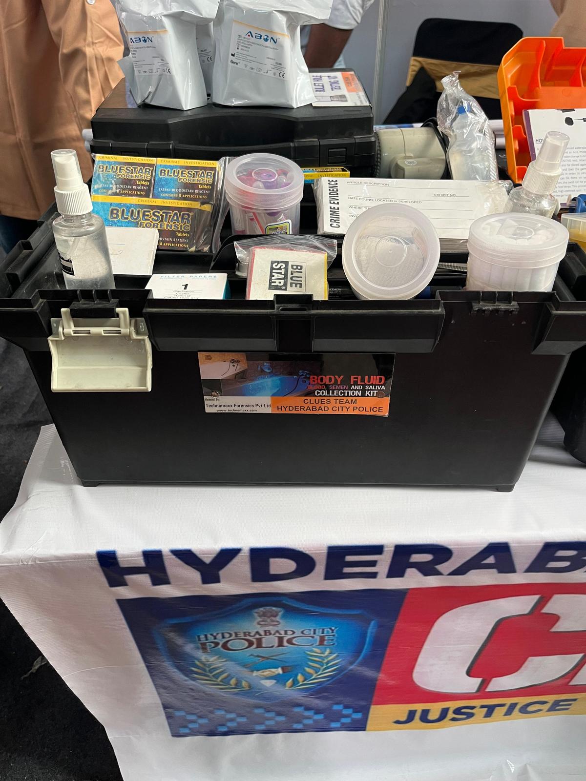 Body fluid (blood, semen and saliva) collection kit used by Hyderabad city police clues team, which comes under Telangana Forensic Science Laboratory. TGFSL has spent over ₹18 crore to place an order of 29 mobile forensic labs which will be fully equipped and manned by a forensic expert to perform tests on the crime scene.