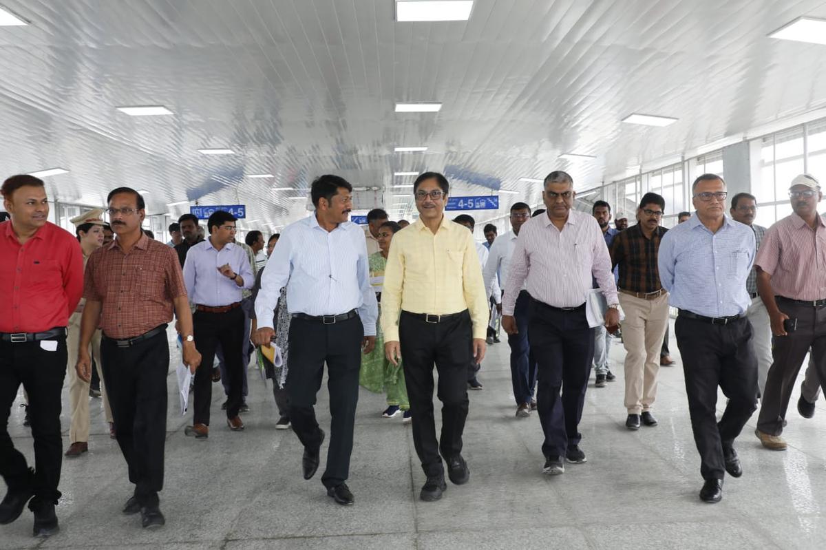 Arun Kumar Jain, General Manager of South Central Railway (SCR) and other officials inspecting ongoing works at Cherlapalli terminal station located in the outskirts of Hyderabad. 
