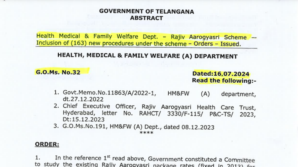 Telangana government brings more health procedures under Aarogyasri scheme