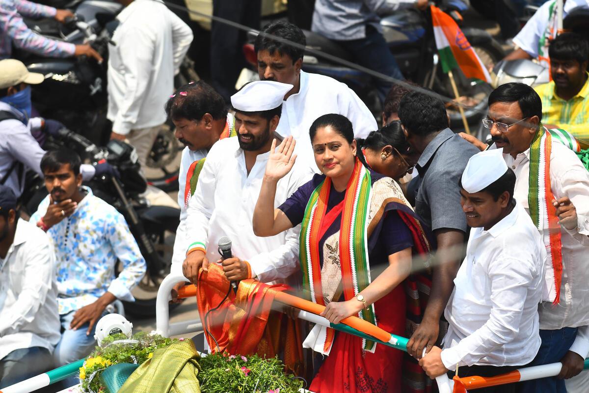 Vijayashanti during the Lok Sabha election campaign meeting in April 2019, when she was in Congress.