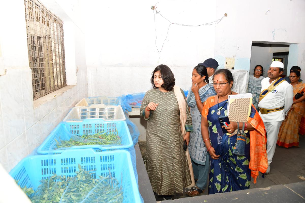 Mahbubnagar District Collector Viziendira Boyi inspecting storeroom at Telangana Social Welfare Gurukul School in Jadcherla on Wednesday. 