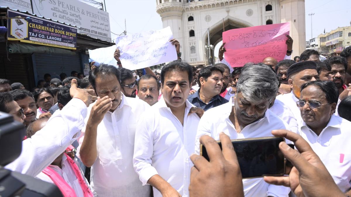 KTR visits Charminar opposing removal of its image from Telangana emblem