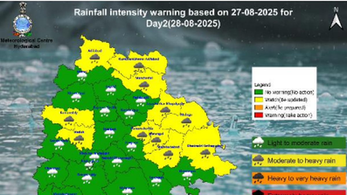 Telangana Weather August 28 | Heavy rain forecast for 11 districts