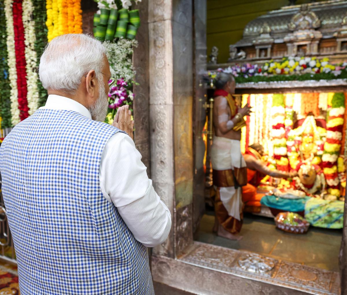 Prime Minister Narendra Modi visits Ujjaini Mahankali Temple in Secunderabad on March 5, 2024.