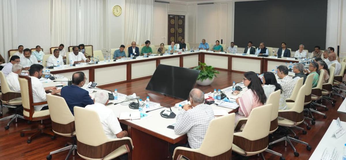 Telangana Chief Minister A. Revanth Reddy at a meeting on education system in the State, in Hyderabad on Wednesday (September 17, 2025).