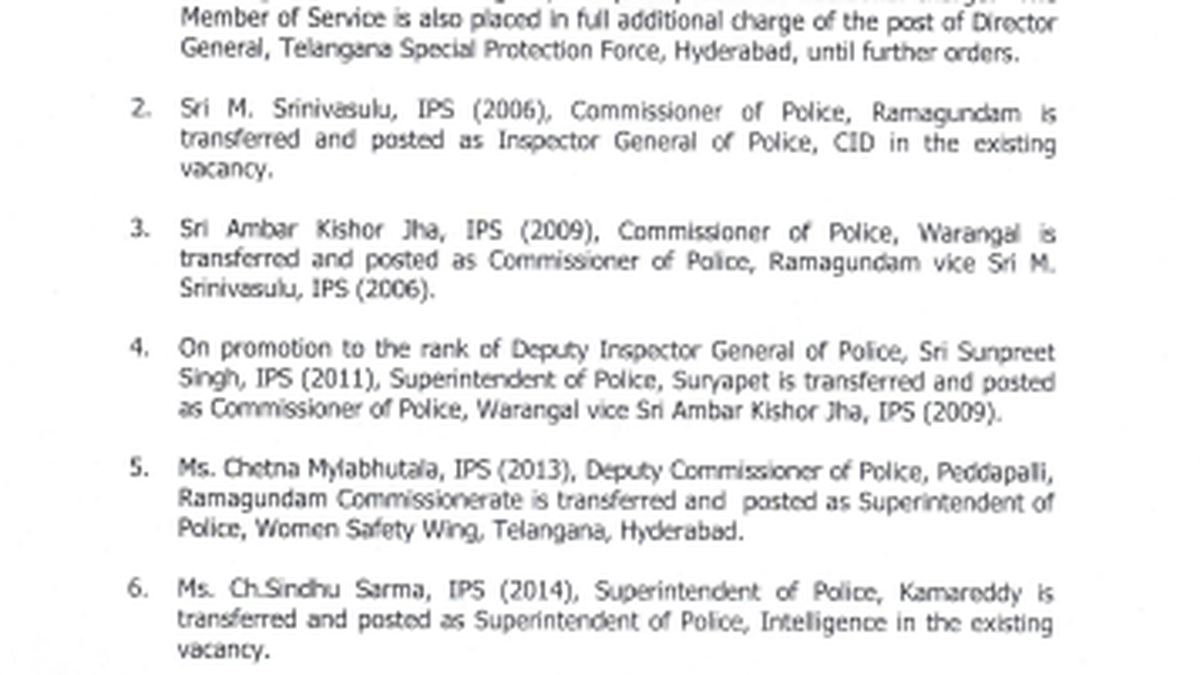 21 Police officers transferred and given new postings in Telangana