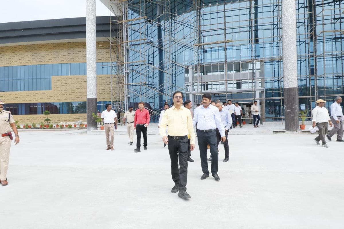 Arun Kumar Jain, General Manager of South Central Railway (SCR) and other officials inspecting ongoing works at Cherlapalli terminal station located in the outskirts of Hyderabad. 