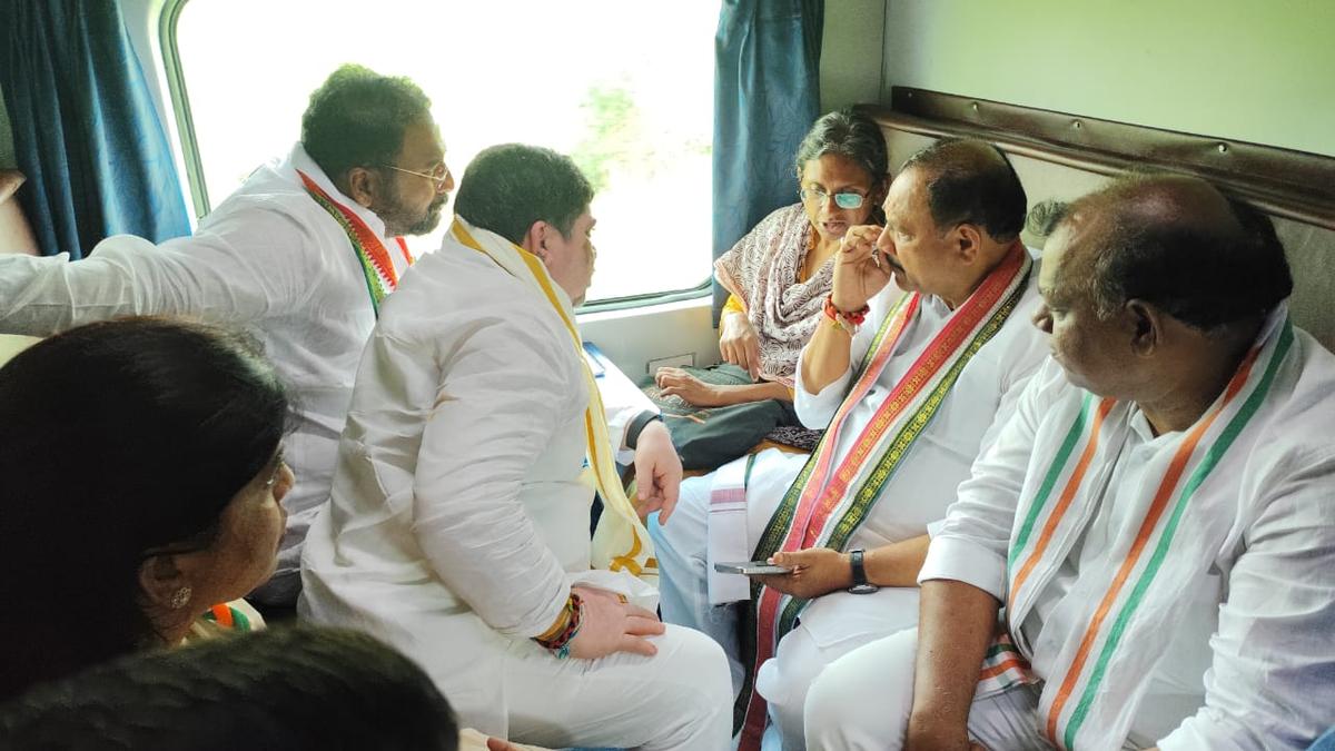 Telangana Congress leaders depart for Delhi in a special train to demand 42 reservations