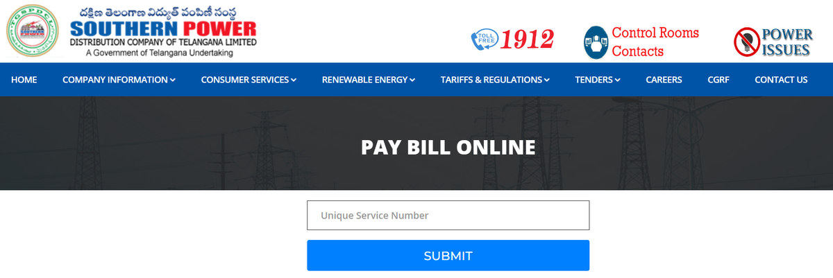 The option to pay electricity bills through website of TGSPDCL