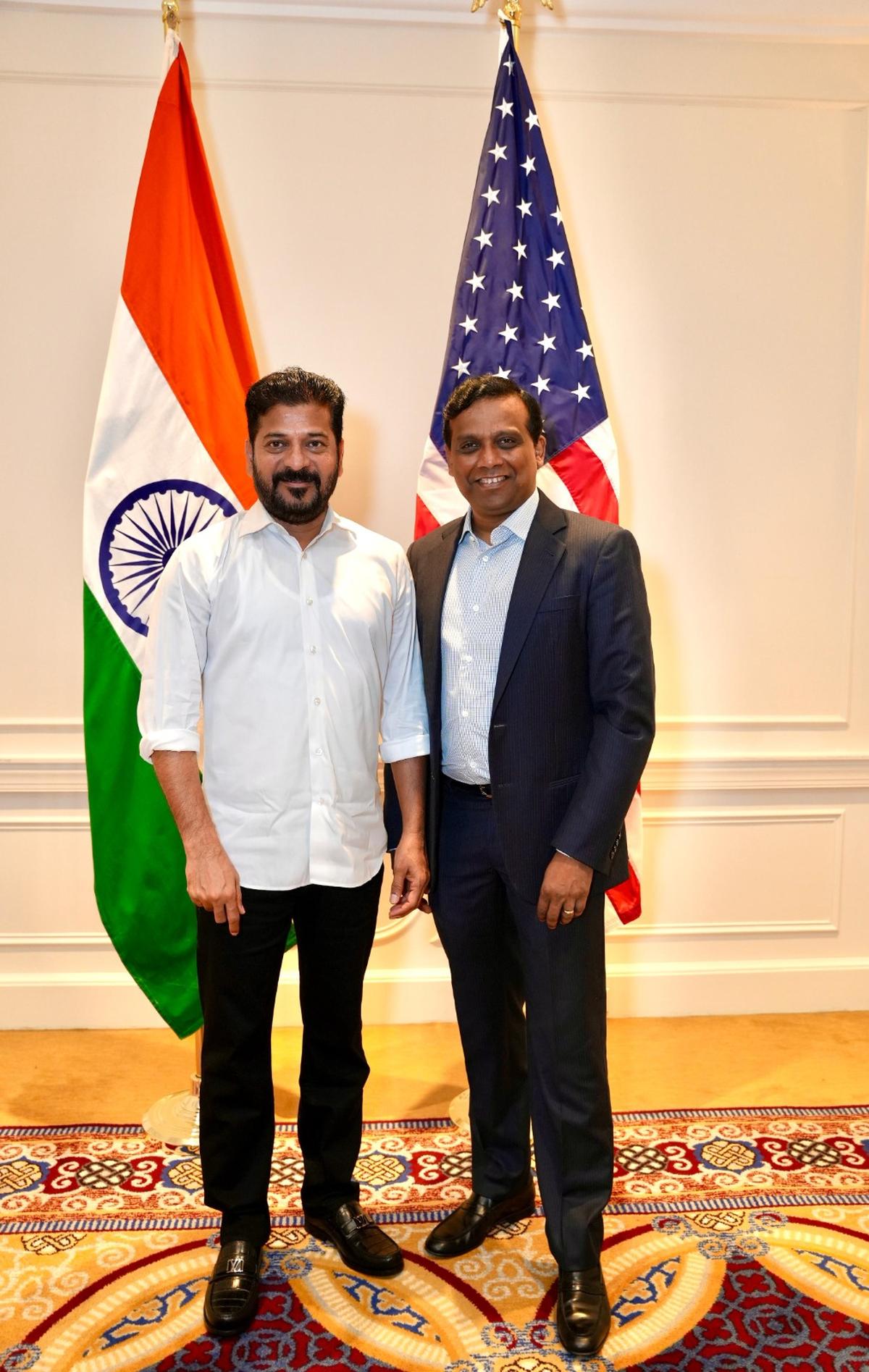 Telangana Chief Minister A. Revanth Reddy with CEO of Cognizant S. Ravi Kumar