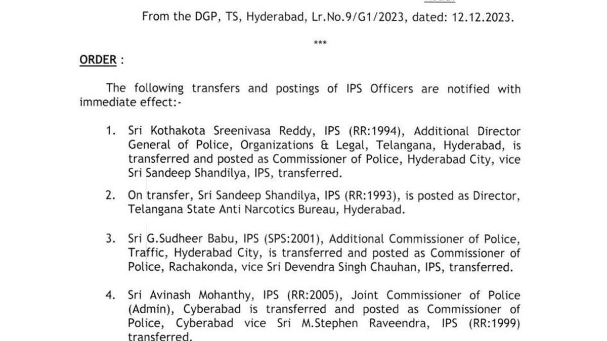 Telangana’s new CM changes Police Commissioners of Hyderabad, Cyberabad ...