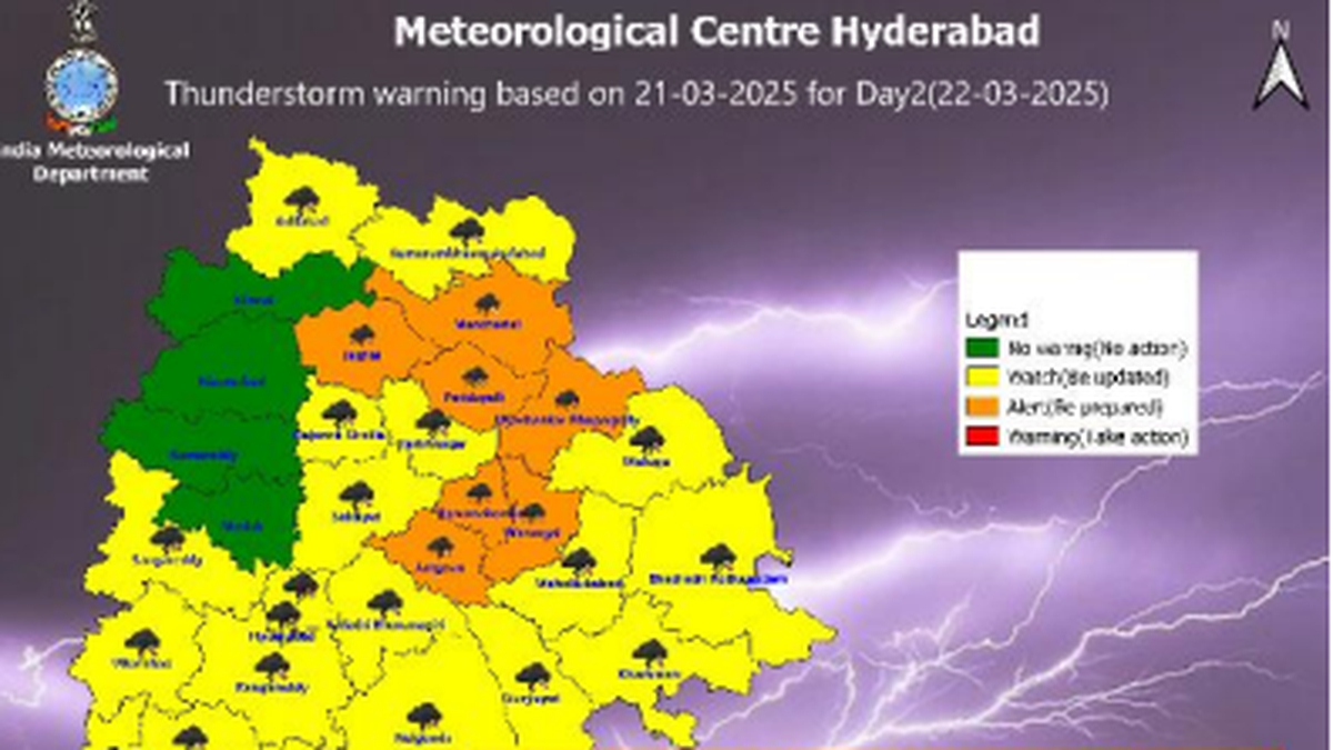 Thunderstorm accompanied with hailstorm forecast to 7 Telangana dists for Saturday