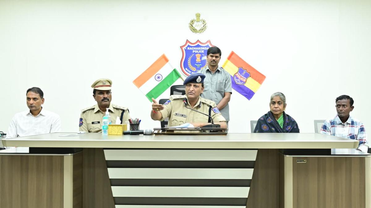 Rachakonda Police Commissioner G. Sudheer Babu addressing a press conference on the surrender of Maoist leaders Kakarala Sunitha and Chennuri Harish who surrendered on Thursday (August 21, 2025)