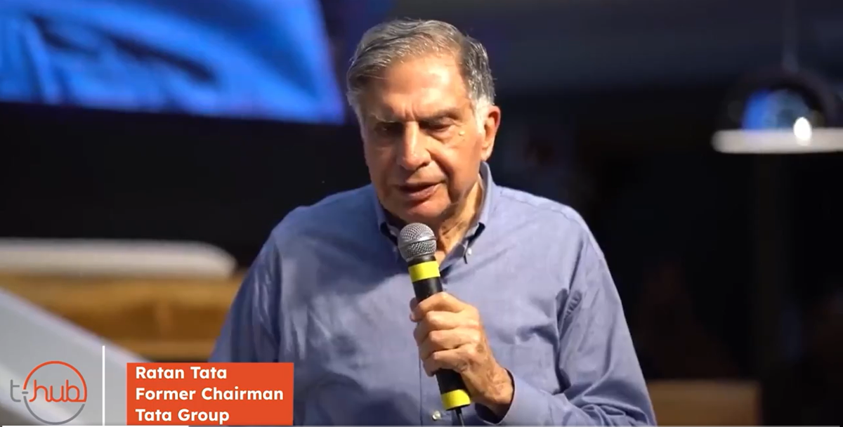 Ratan Tata at the inauguration of T-Hub in Hyderabad.