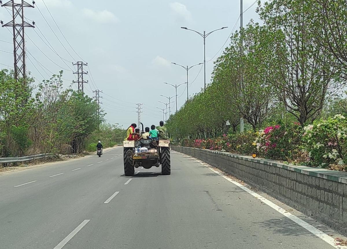 Polling day for Lok Sabha elections 2024 on May 13 also meant a day out for some families such as this on a tractor near Gopanpally in west Hyderabad. 