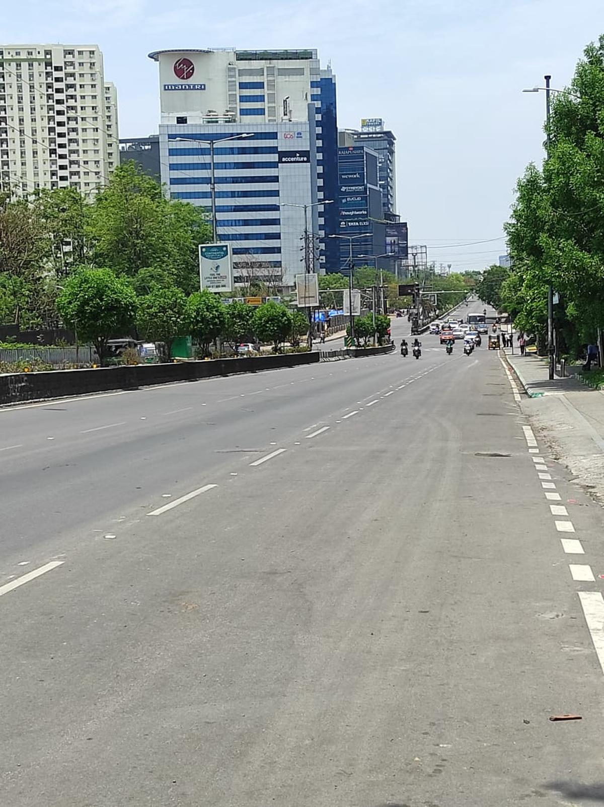 A view of the Financial District in Hyderabad that serves as a hub for offices of new age tech firms sans the hustle bustle on the polling day. 