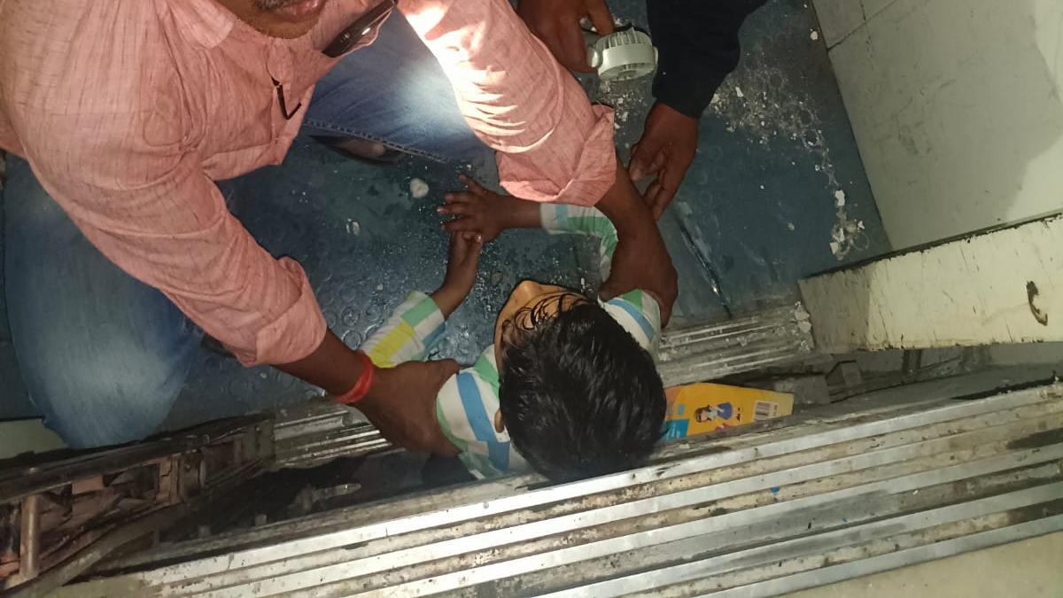 Hyderabad DRF & Fire personnel rescue boy stuck in elevator shaft