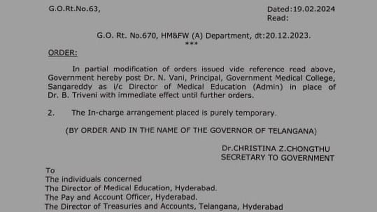 Dr N Vani named in-charge DME of Telangana