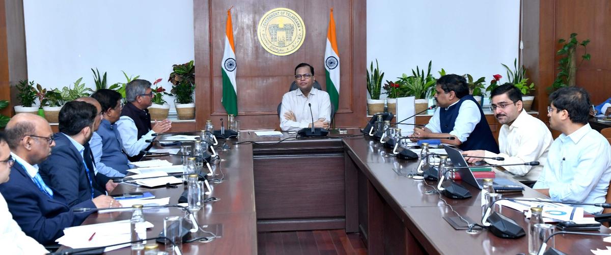 Telangana Chief Secretary K. Ramakrishna Rao, Civil Supplies Principal Secretary M. Stephen Raveendra with representatives of Oil Marketing Companies, in Hyderabad on Friday (March 13, 2026)