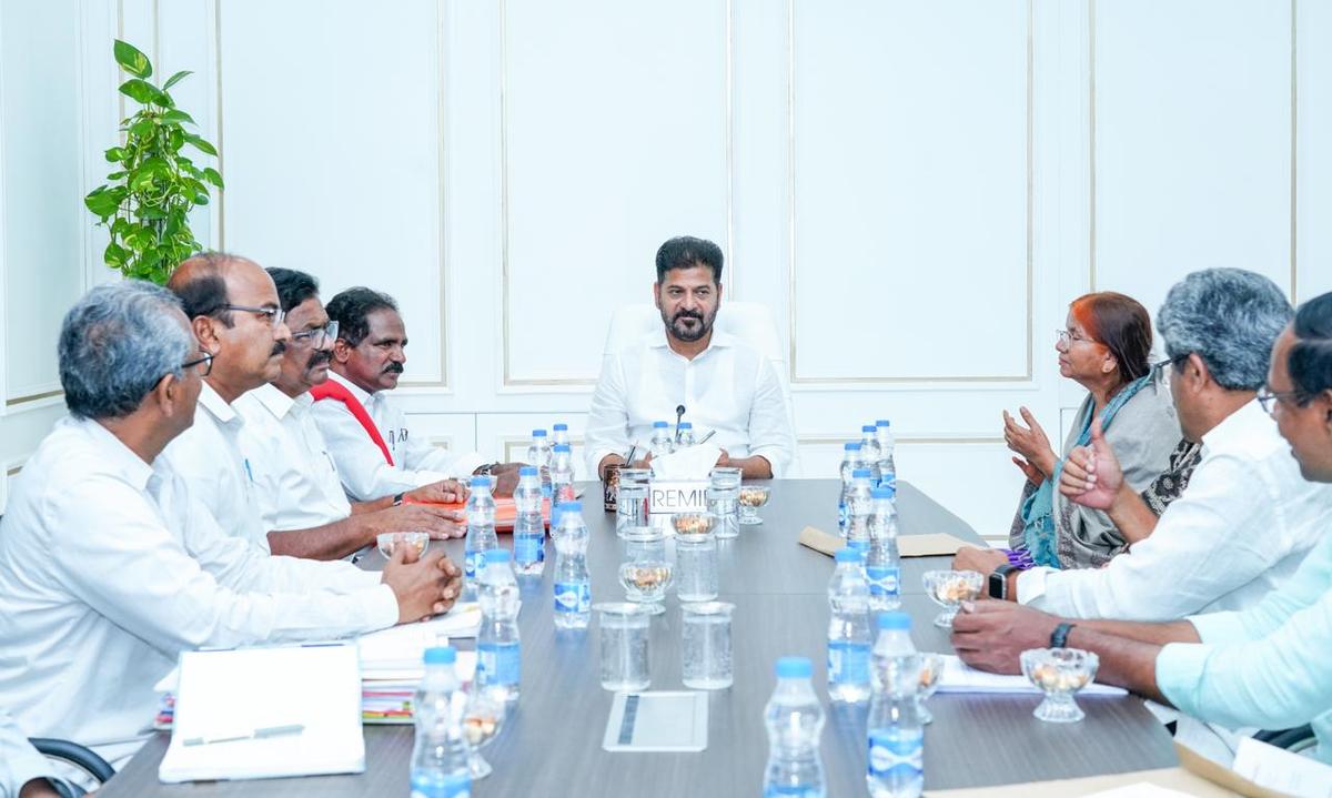 Telangana Chief Minister A. Revanth Reddy with leaders of CPI (Marxist) in Hyderabad on May 25, 2026