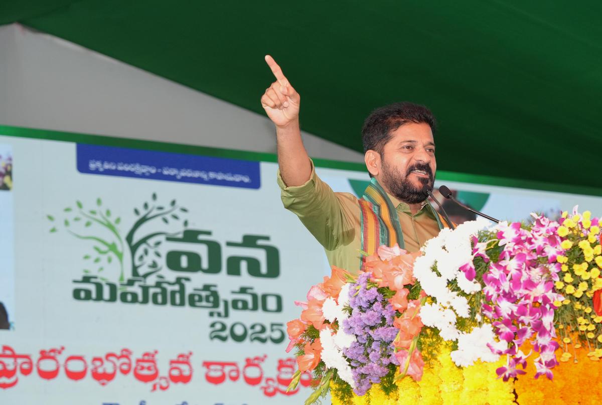 Telangana Chief Minister A. Revanth Reddy speaking on the occasion of Vana Mahotsavam 2025 launched by the State Government at the Prof Jayashankar Telangana Agricultural University in Hyderabad (July 7, 2025)