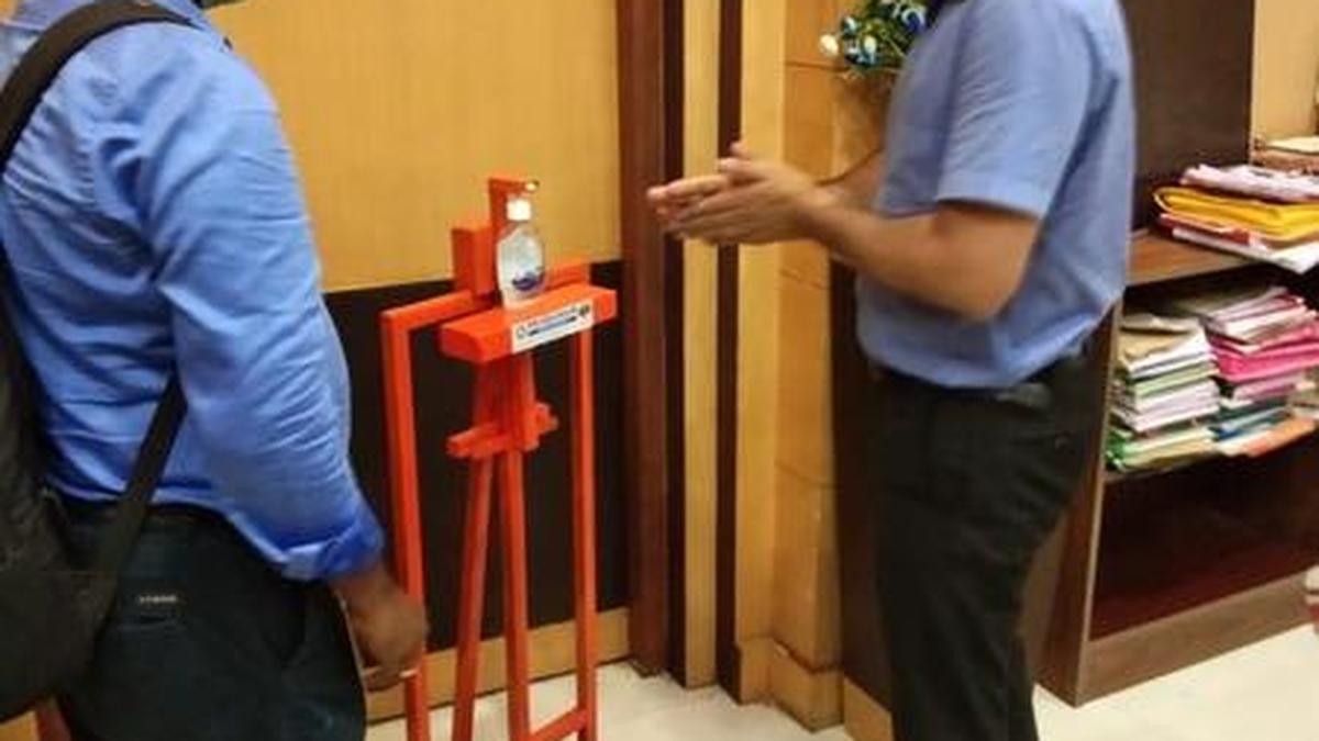 Now a footoperated sanitiser dispenser The Hindu