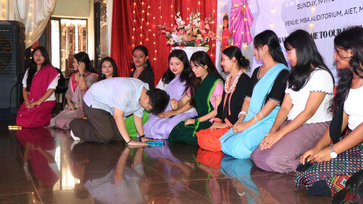 Students taking part in the festivities on the occasion of Ningol Chakouba at Alva’s College in Moodbidri on Sunday. Students taking part in the festivities on the occasion of Ningol Chakouba at Alva’s College in Moodbidri on Sunday.