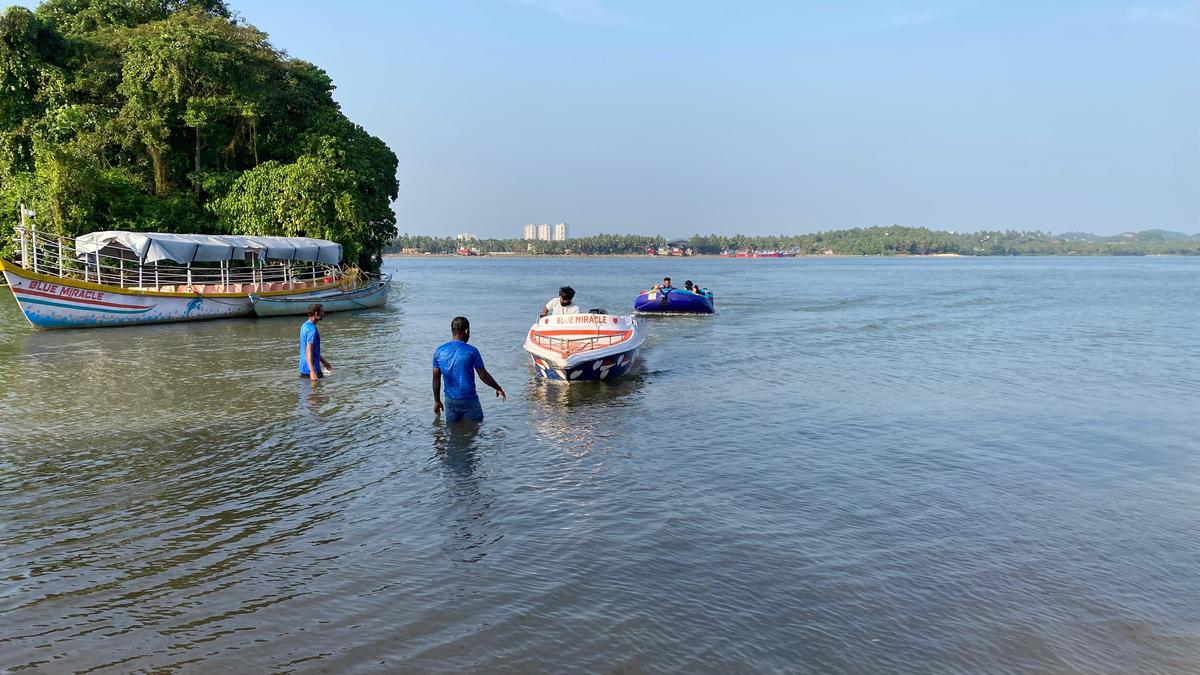 Visitoring enjoying bumper rides (pulled by speedboat) at the Blue Miracle Water Sports facility in Mangaluru on Sunday.