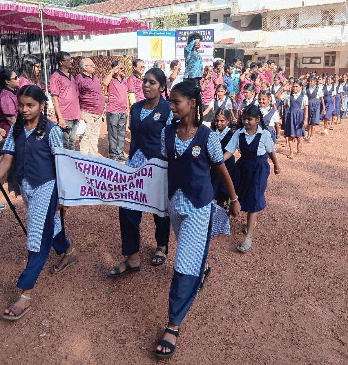 Children participating in the march-past at Chinnara Utsava, organised by the Rotary Club of Manglauru Central and Rotaract Club of Mangaluru city here on November 30. 