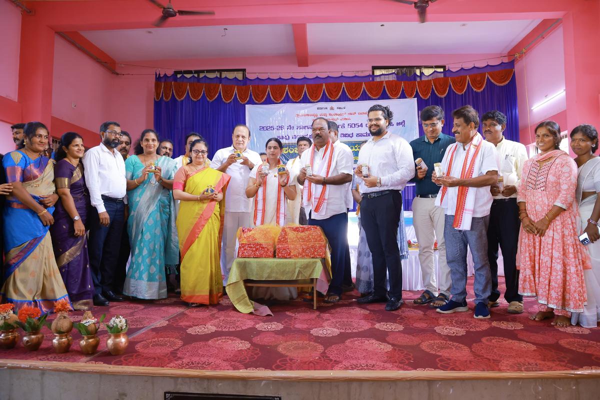 Udupi district in charge Minister Lakshmi Hebbalkar, Kapu MLA Gurme Suresh Shetty and others launch products of Sanjeevini Women SHG groups on Saturday, November 1, at Shirva.