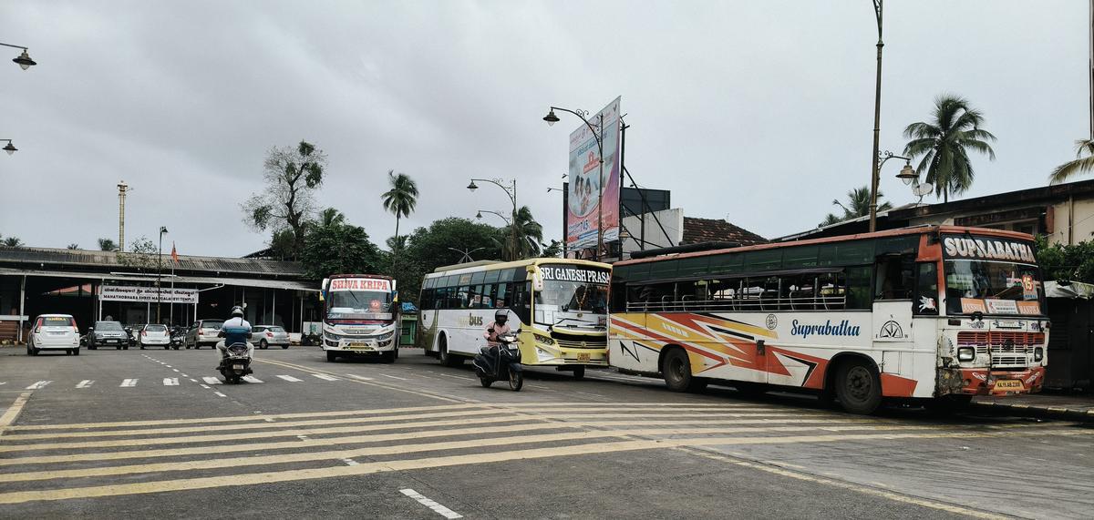 City buses operating to and from Mangaladevi terminal have been using  the space in front of the temple, in Mangaluru.
