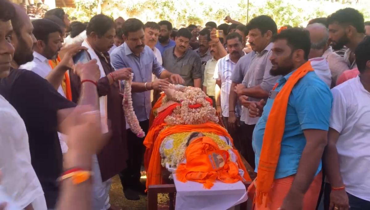 Bharatiya Janata Party (BJP) Karnataka President B Y Vijayendra and Leader of the Opposition in the Legislative Assembly R Ashoka pay last respects to murder victim Suhas Shetty on Friday, May 2, at Karinja village in Bantwal taluk, Dakshina Kannada district.