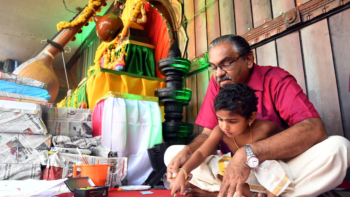 Children initiated into the world of learning at Vidyarambham in Thiruvananthapuram