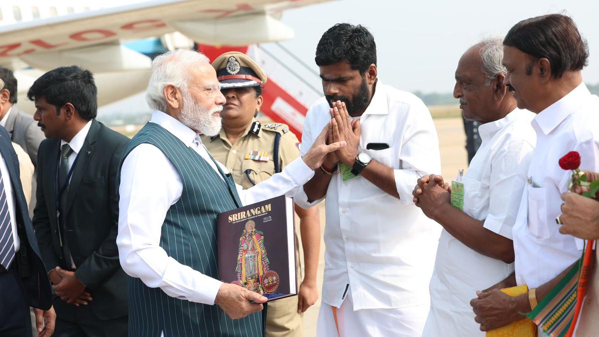 PM Modi presented with coffee table book on Srirangam brought out by The Hindu Group