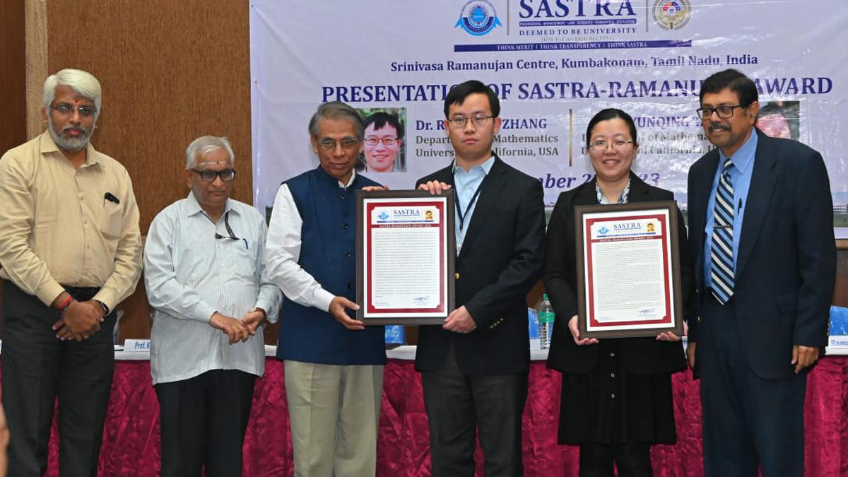 SASTRA Ramanujan awards presented to University of California mathematicians Yunqing Tang and Ruixiang Zhang