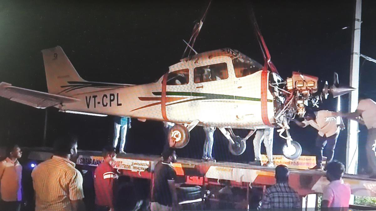 Private trainer aircraft that landed on national highway transported to Salem by road