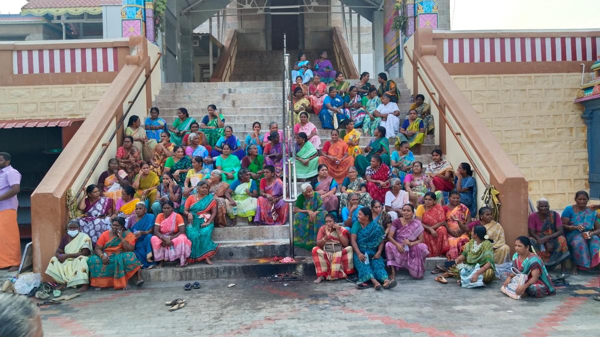 Property owners block the entrance to Balasubramanya temple in Karur