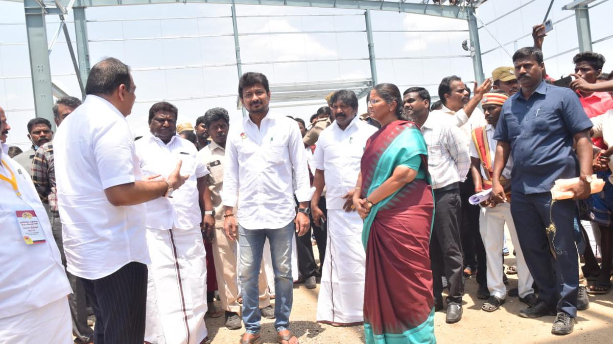 Udhayanidhi Stalin inspects pace of work on modern footwear production unit at Eraiyur