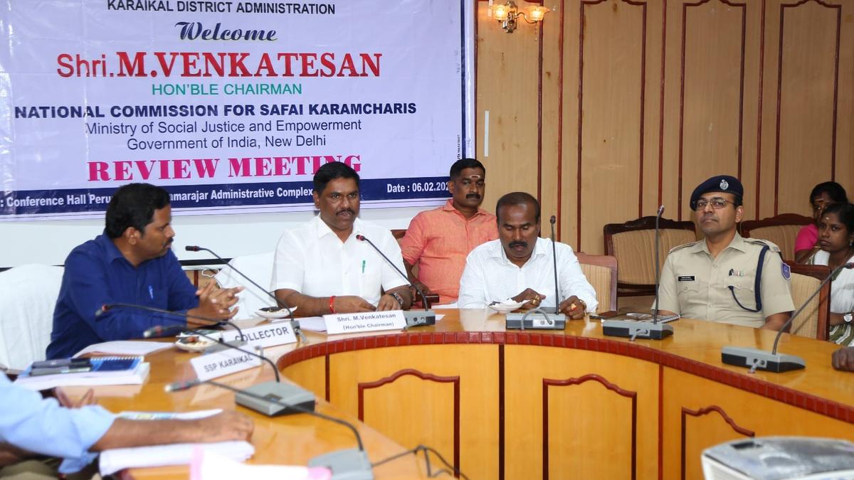 Safair karamcharis panel chief meets sanitation workers in Karaikal