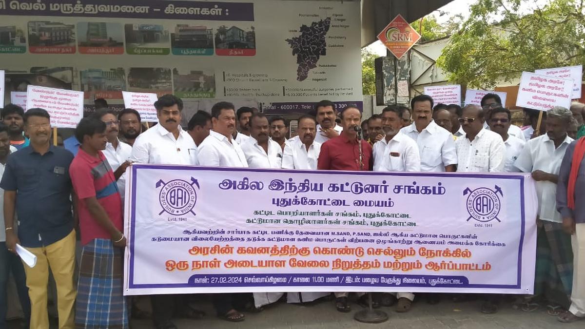 Builders and engineers stage protest against fixing of prices m.sand, p.sand by syndicate