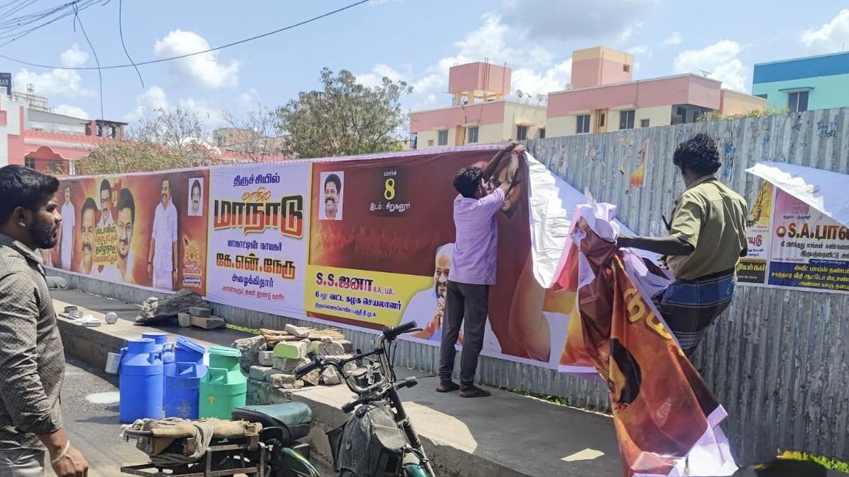 Tiruchi Corporation starts removing of political posters as poll code kicks in