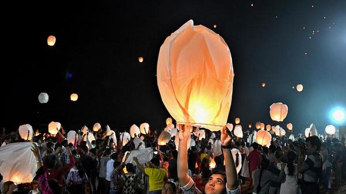 Floating lanterns light up sky The Hindu