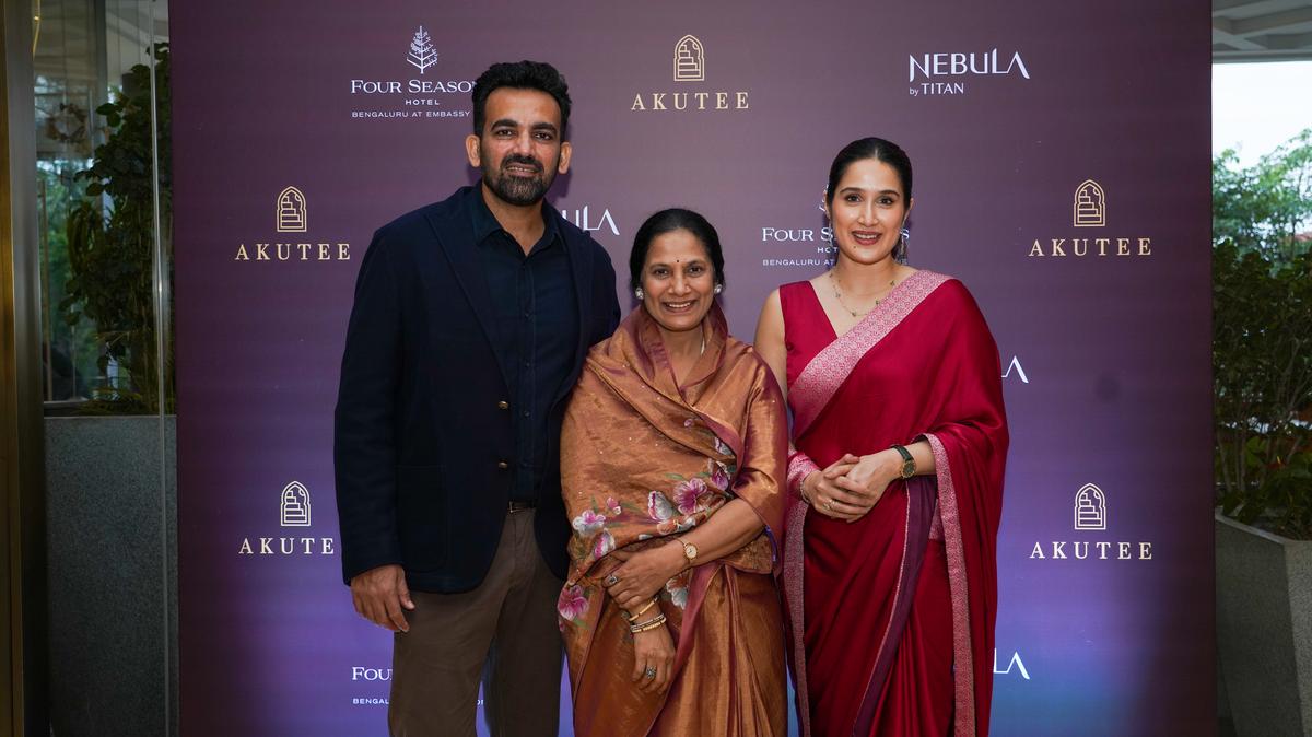 Sagarika, with her mother Urmila Ghatge (centre) and husband Zaheer Khan at the Four Seasons Hotel Bengaluru