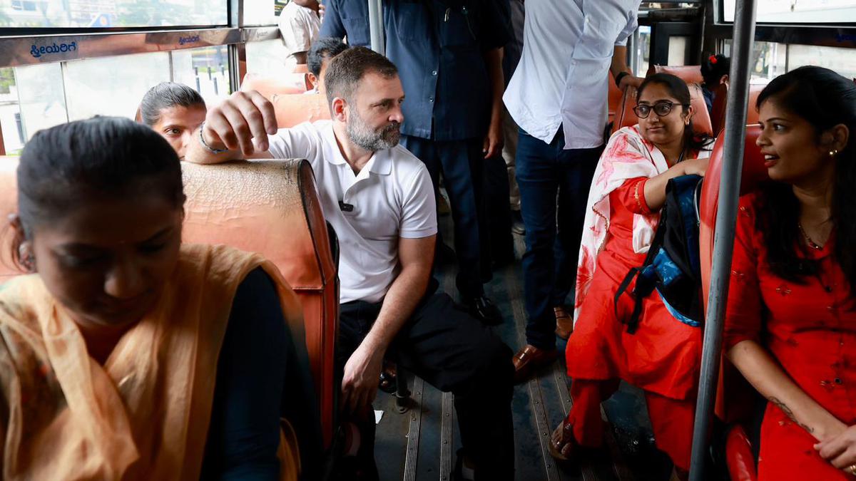 Rahul Gandhi takes BMTC bus in Bengaluru