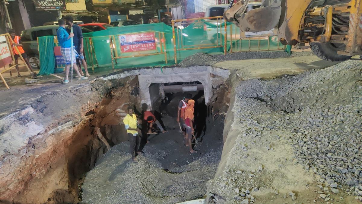 Portion of Poonamallee High Road caves in 