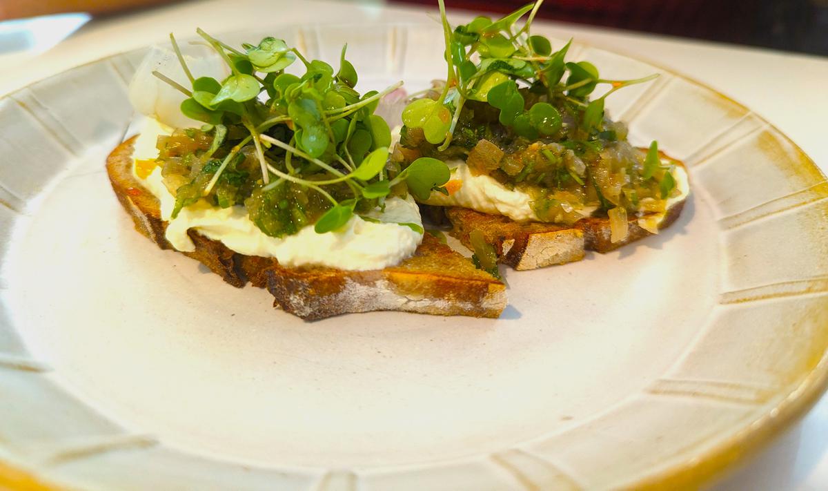 Sweet and acidic masala toast is Araku’s house-made sourdough topped with Philly cheese, a cream cheese brought in from Puttaparthi in Andhra Pradesh.